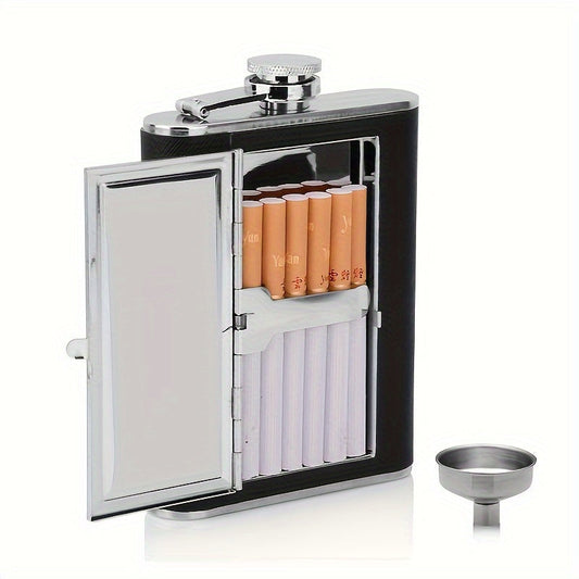 1 Set Portable Creative Cigarettes Case Stainless Steel 304 Hip Flasks Whiskey Alcohol Bottle With Funnel Sets For Gift Souvenirs D-DAY